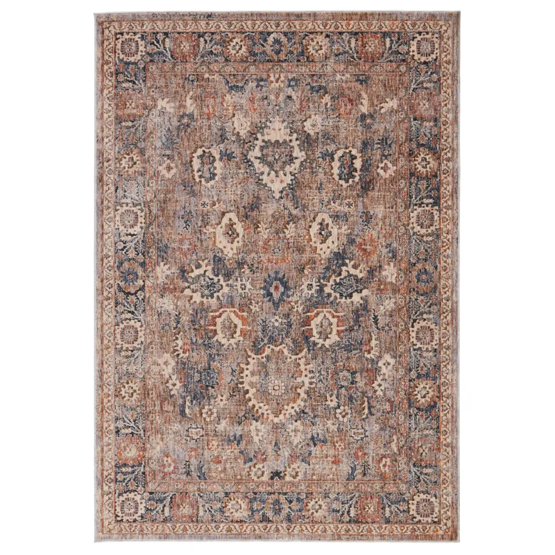 Vanadey Vibe by  Inari Oriental Light Taupe/ Blue Area Rug (5'3"X7'6")