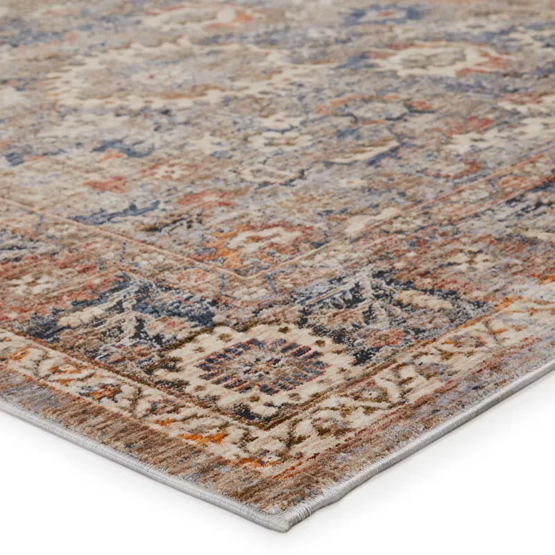 Vanadey Vibe by  Inari Oriental Light Taupe/ Blue Area Rug (5'3"X7'6")
