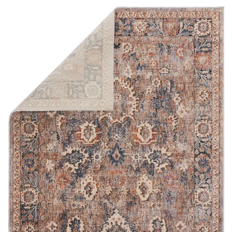 Vanadey Vibe by  Inari Oriental Light Taupe/ Blue Area Rug (5'3"X7'6")