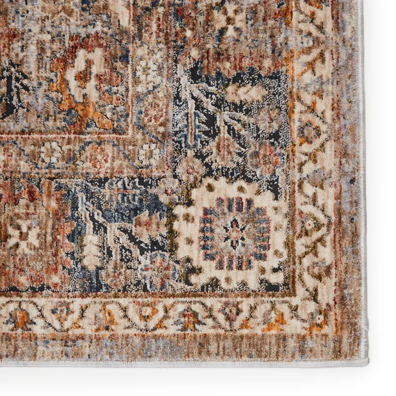 Vanadey Vibe by  Inari Oriental Light Taupe/ Blue Area Rug (5'3"X7'6")