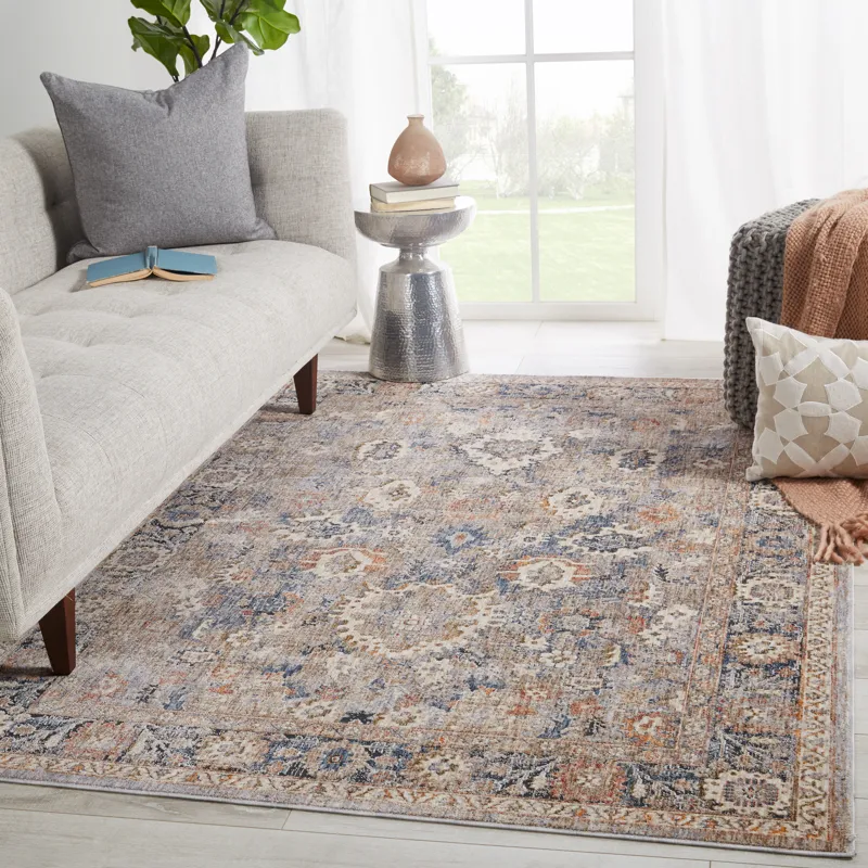 Vanadey Vibe by  Inari Oriental Light Taupe/ Blue Area Rug (5'3"X7'6")
