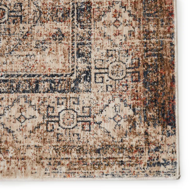 Vanadey Vibe by  Vesna Medallion Blue/ Light Taupe Area Rug (5'3"X7'6")