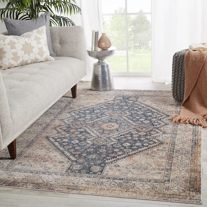 Vanadey Vibe by  Vesna Medallion Blue/ Light Taupe Area Rug (5'3"X7'6")