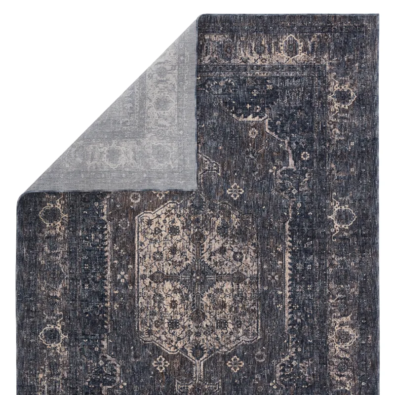 Vanadey Vibe by  Temple Medallion Blue/ Gray Area Rug (5'3"X7'6")