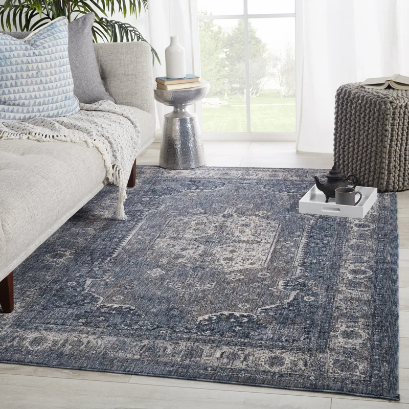 Vanadey Vibe by  Temple Medallion Blue/ Gray Area Rug (5'3"X7'6")