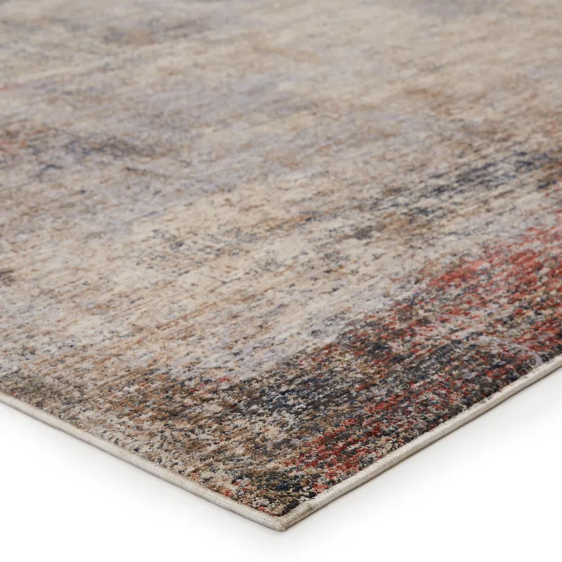 Vanadey Vibe by  Kyson Abstract Light Taupe/ Blue Area Rug (5'3"X7'6")