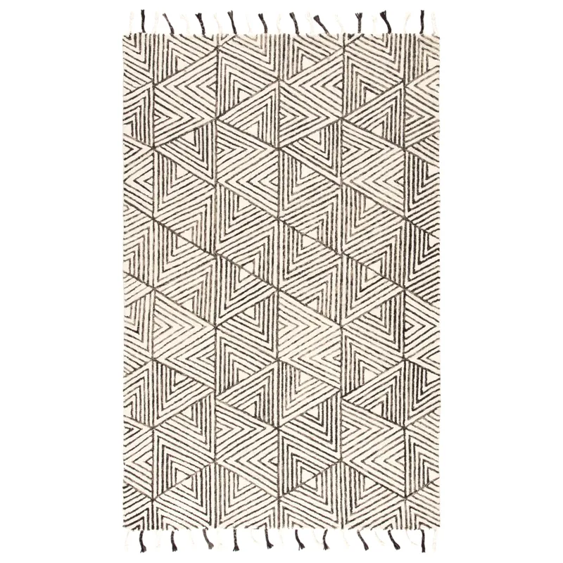 Vera By Nikki Chu Nikki Chu by  Montblanc Handmade Geometric Ivory/ Gray Area Rug (5'X8')