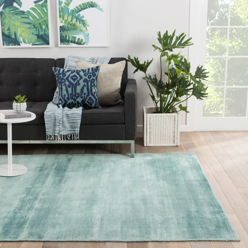 Yasmin Yasmin Handmade Solid Aqua Area Rug (5'X8')