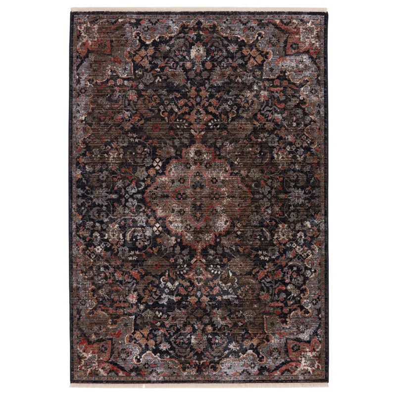 Zefira Vibe by Amena Medallion Black/ Dark Taupe Area Rug