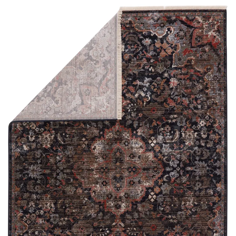 Zefira Vibe by Amena Medallion Black/ Dark Taupe Area Rug