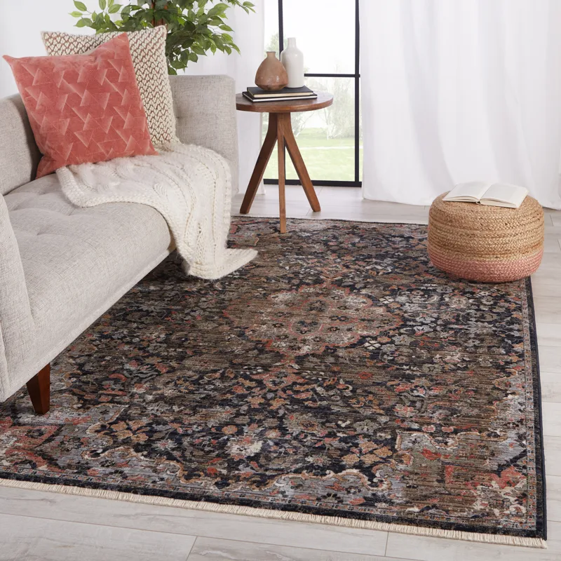 Zefira Vibe by Amena Medallion Black/ Dark Taupe Area Rug