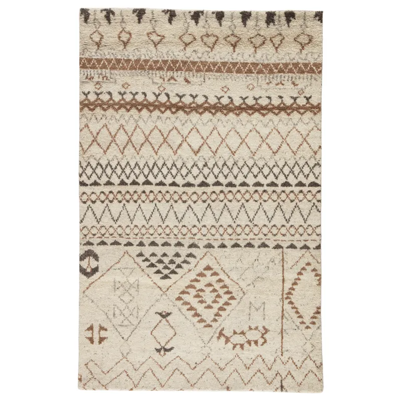 Zuri Zamunda Hand-Knotted Geometric Cream/ Brown Area Rug (5'X8')