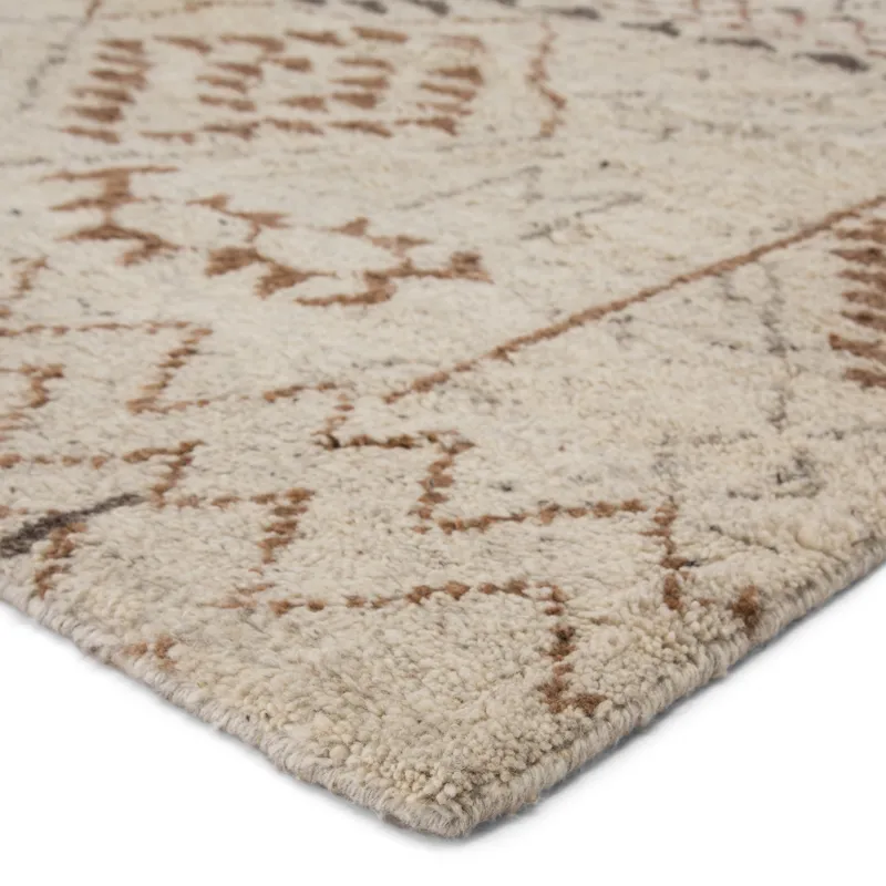 Zuri Zamunda Hand-Knotted Geometric Cream/ Brown Area Rug (5'X8')
