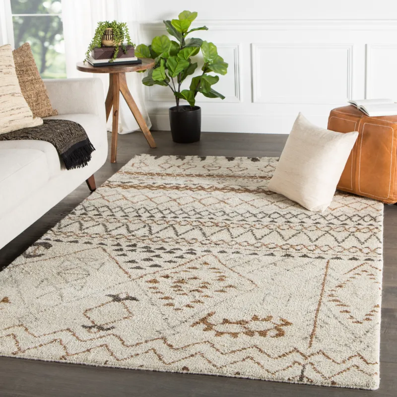 Zuri Zamunda Hand-Knotted Geometric Cream/ Brown Area Rug (5'X8')