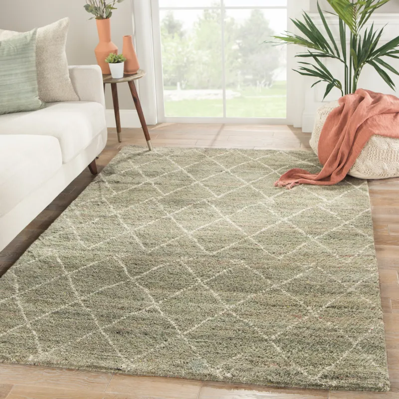 Zuri Batten Hand-Knotted Trellis Green/ Ivory Area Rug (5'X8')