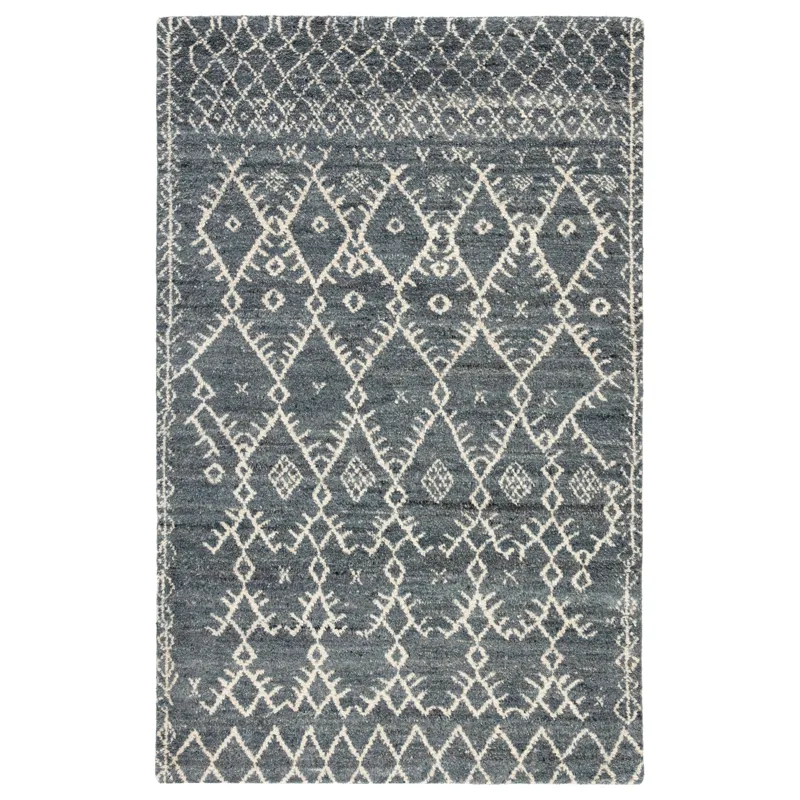Zuri Zola Hand-Knotted Trellis Blue/ Ivory Area Rug (5'X8')