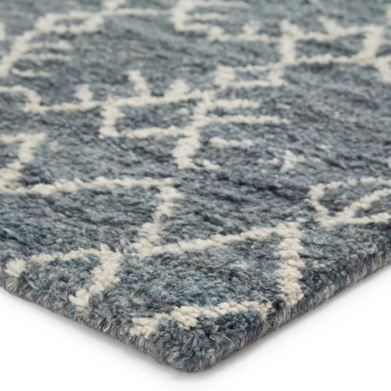Zuri Zola Hand-Knotted Trellis Blue/ Ivory Area Rug (5'X8')