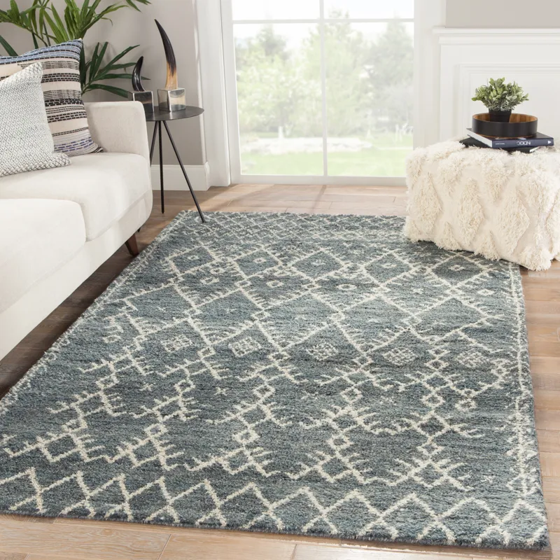 Zuri Zola Hand-Knotted Trellis Blue/ Ivory Area Rug (5'X8')