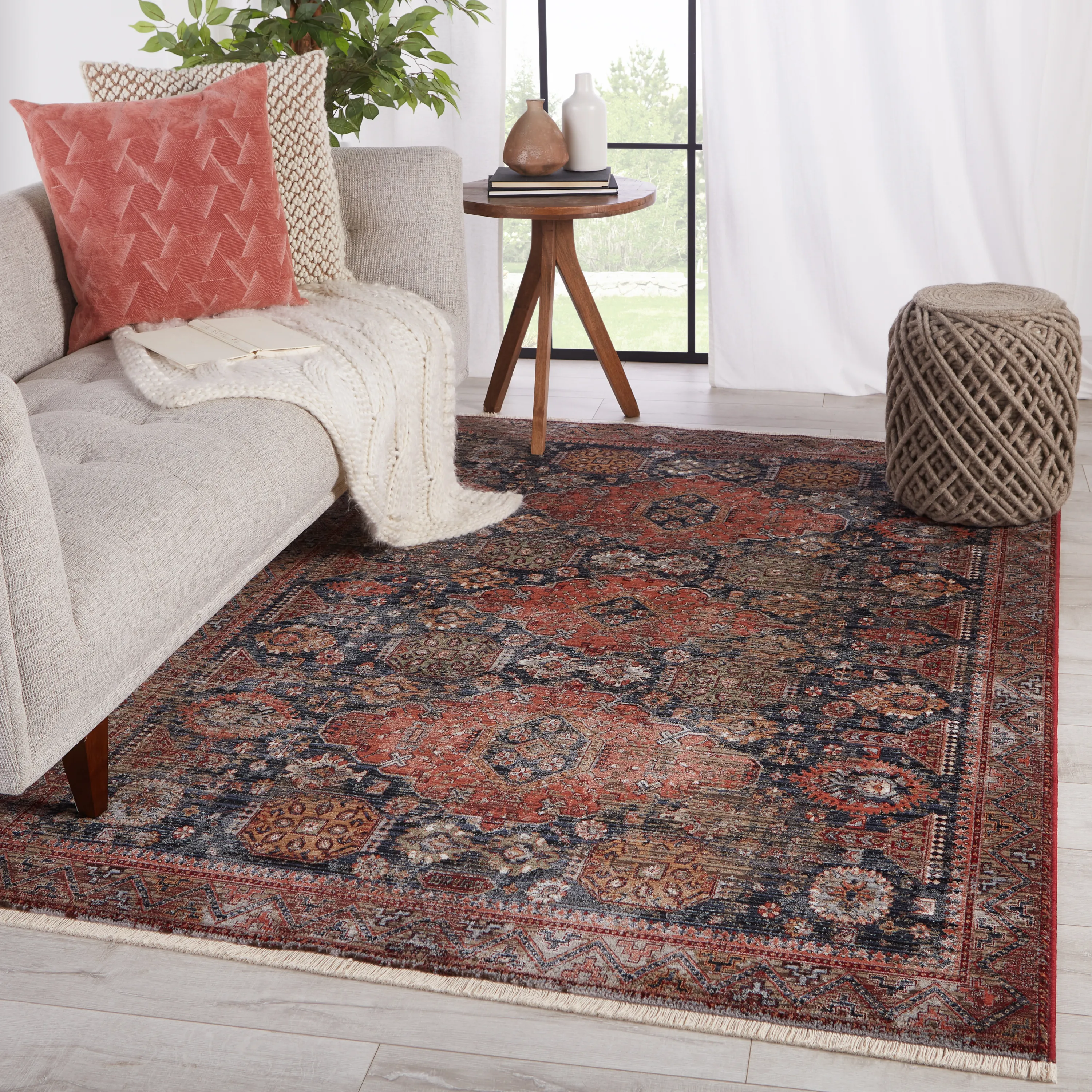 Zefira Vibe by Razia Medallion Navy/ Red Area Rug ZFA12-10X14 by
