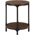Urban Nature Round Chairside Table with Steel and Pine Construction