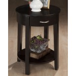 Dark Merlot Contemporary Round Chairside Table with Drawer and Shelf
