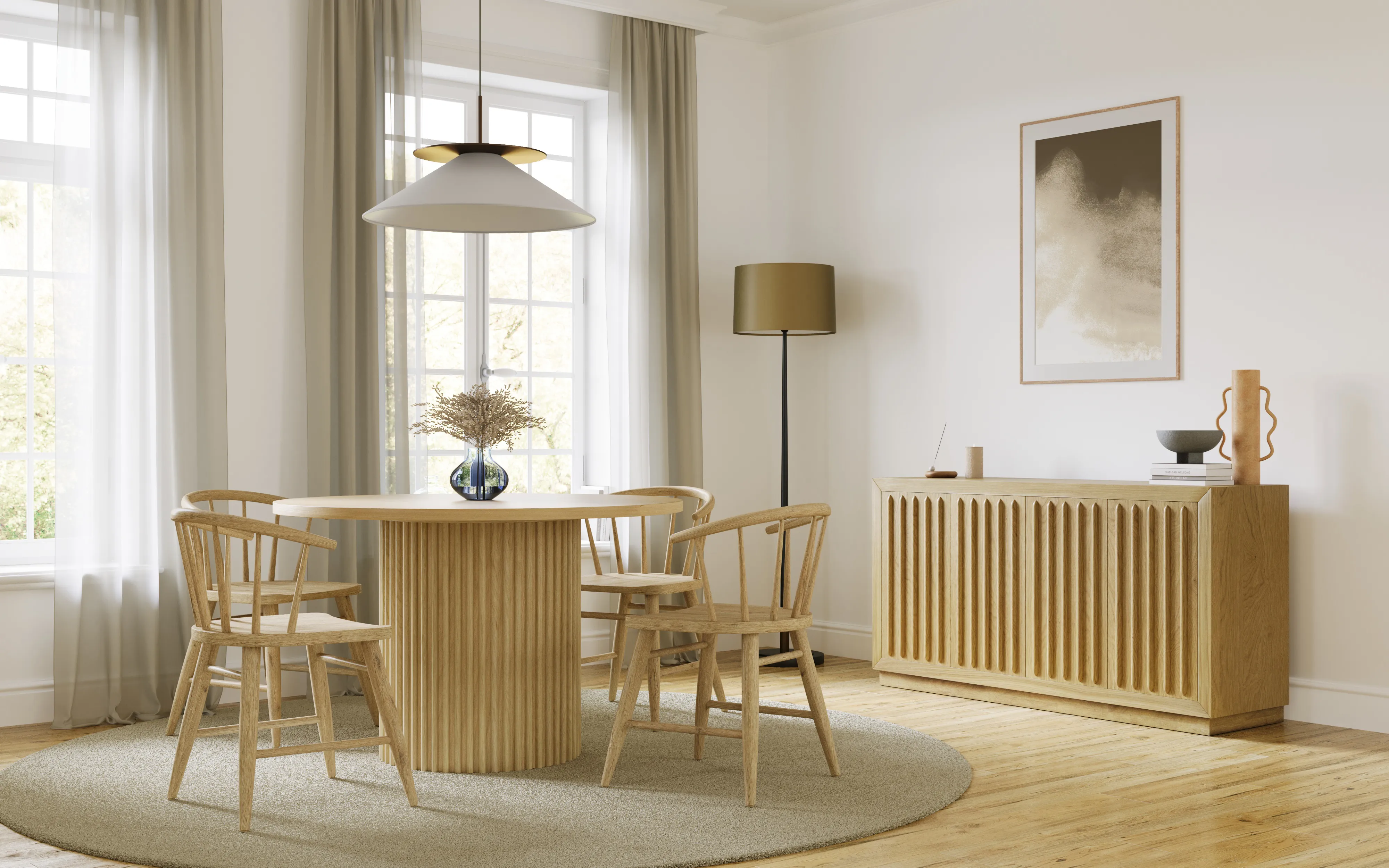 Fitz Traditional Solid Wood Curved Back Spindle Dining Chair(Set