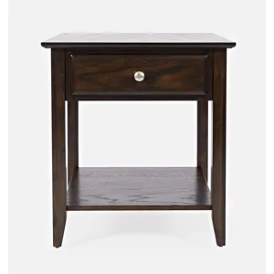 Modern Espresso Traditional End Table With Drawer And Shelf