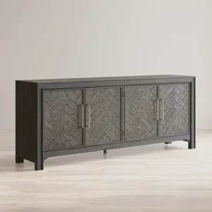 Gramercy Mid-Century Modern Chevron Four Door 79\" Accent Cabinet