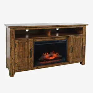 Cannon Valley Industrial Modern 60\" Storage Console TV Stand With Electric Fireplace