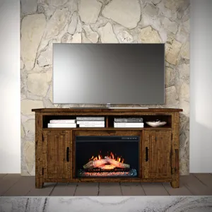 Cannon Valley Industrial Modern 60\" Storage Console TV Stand With Electric Fireplace