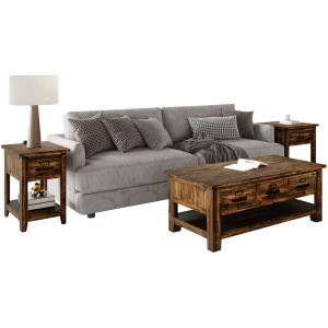 Cannon Valley Rustic Modern Three Piece Living Room Coffee, End Table And Side Table Set