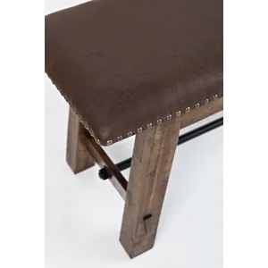 Cannon Valley Distressed Industrial 56\" Distressed Wood Bench With Upholstered Seat