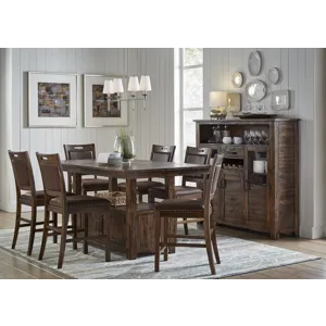 Cannon Valley Rustic Industrial Brown 72\" Table And 6 Upholstered Counter Stools