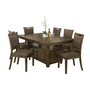 Cannon Valley Rustic Industrial Brown 72\" Table And 6 Upholstered Dining Chairs