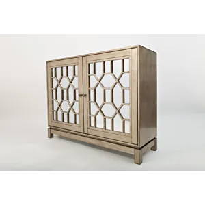 Casa Bella Glam 50\" Mirrored Console Two Door Storage Cabinet Vintage Silver