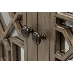 Casa Bella Glam 70\" Mirrored Console Four Door Storage Cabinet Vintage Silver