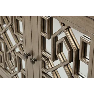 Casa Bella Glam 70\" Mirrored Console Four Door Storage Cabinet Vintage Silver