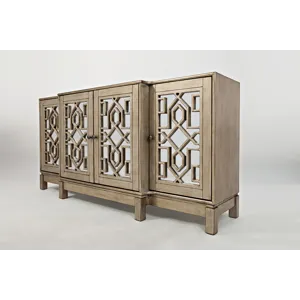 Casa Bella Glam 70\" Mirrored Console Four Door Storage Cabinet Vintage Silver