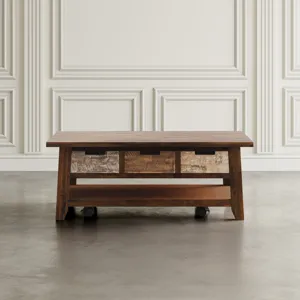 Painted Canyon Rustic Solid Acacia 50\" Coffee Table With Pull Through Drawers And Caster Wheels