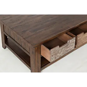 Painted Canyon Rustic Solid Acacia 50\" Coffee Table With Pull Through Drawers And Caster Wheels