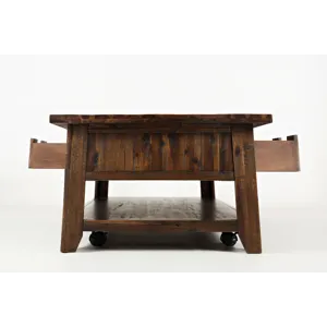 Painted Canyon Rustic Solid Acacia 50\" Coffee Table With Pull Through Drawers And Caster Wheels