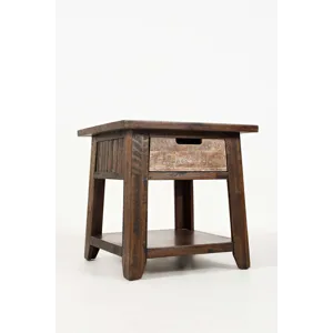 Painted Canyon Rustic Three Piece Living Room Coffee, End Table And USB Charging Table Set