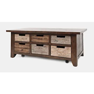 Painted Canyon Rustic Solid Acacia Box Coffee Table With Pull-Through Drawers And Caster Wheels