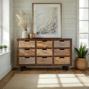 Painted Canyon Rustic Solid Wood 9 Drawer Accent Chest With Caster Wheels