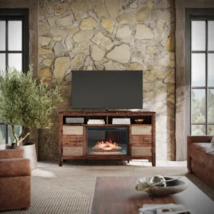 Painted Canyon Rustic 60\" Storage Console TV Stand With Electric Fireplace