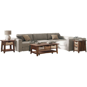 Painted Canyon Rustic Three Piece Living Room Coffee, End Table And USB Charging Table Set
