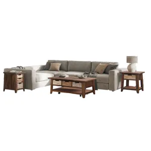 Painted Canyon Rustic Three Piece Living Room Coffee, End Table And USB Charging Table Set