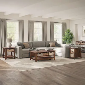 Painted Canyon Rustic Three Piece Living Room Coffee, End Table And USB Charging Table Set