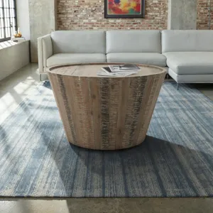 Conundrum Modern Distressed Solid Wood Drum Coffee Table