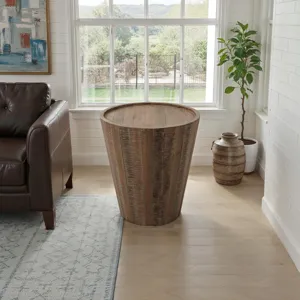 Conundrum Modern Distressed Solid Wood Drum End Table